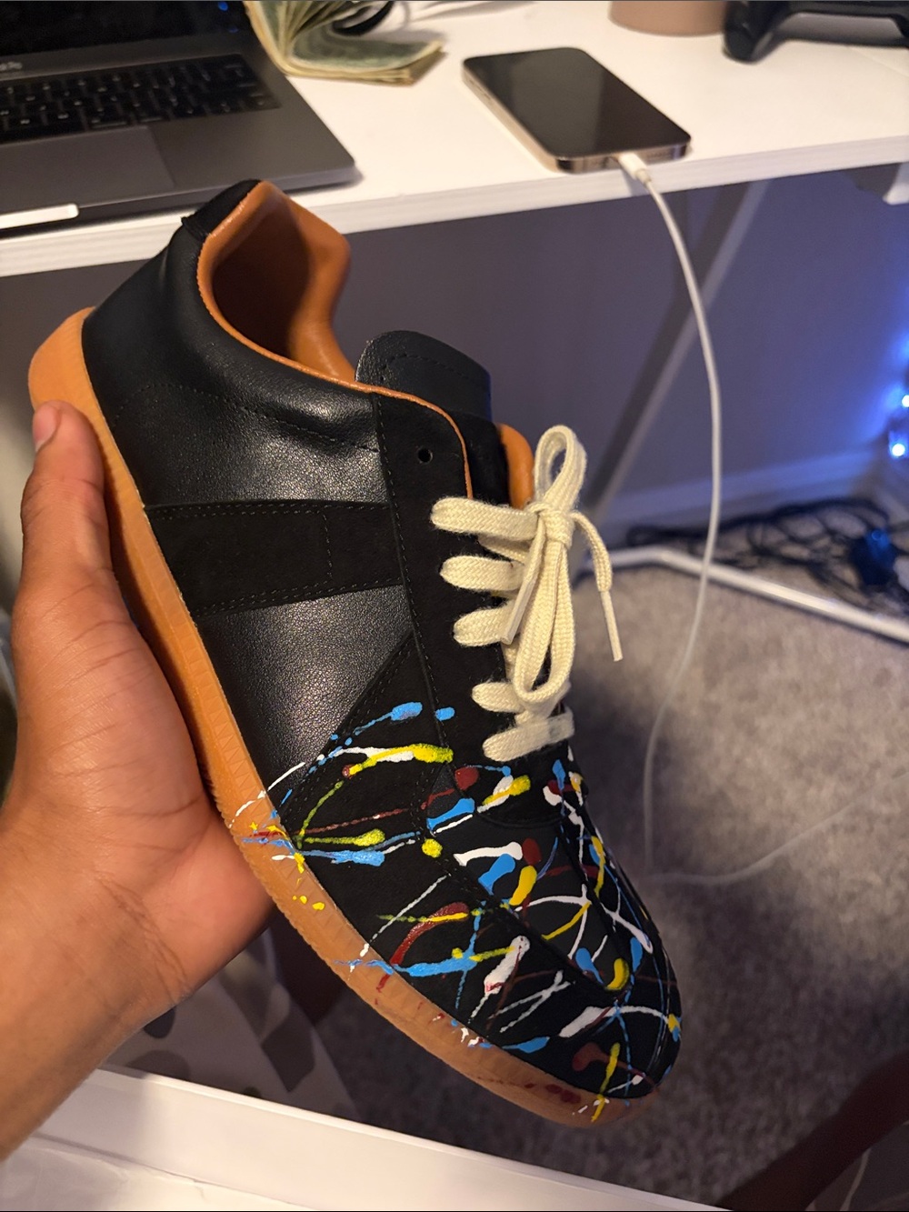 Maison Martin Margiela Black Sneaker with Paint-Splash Detail